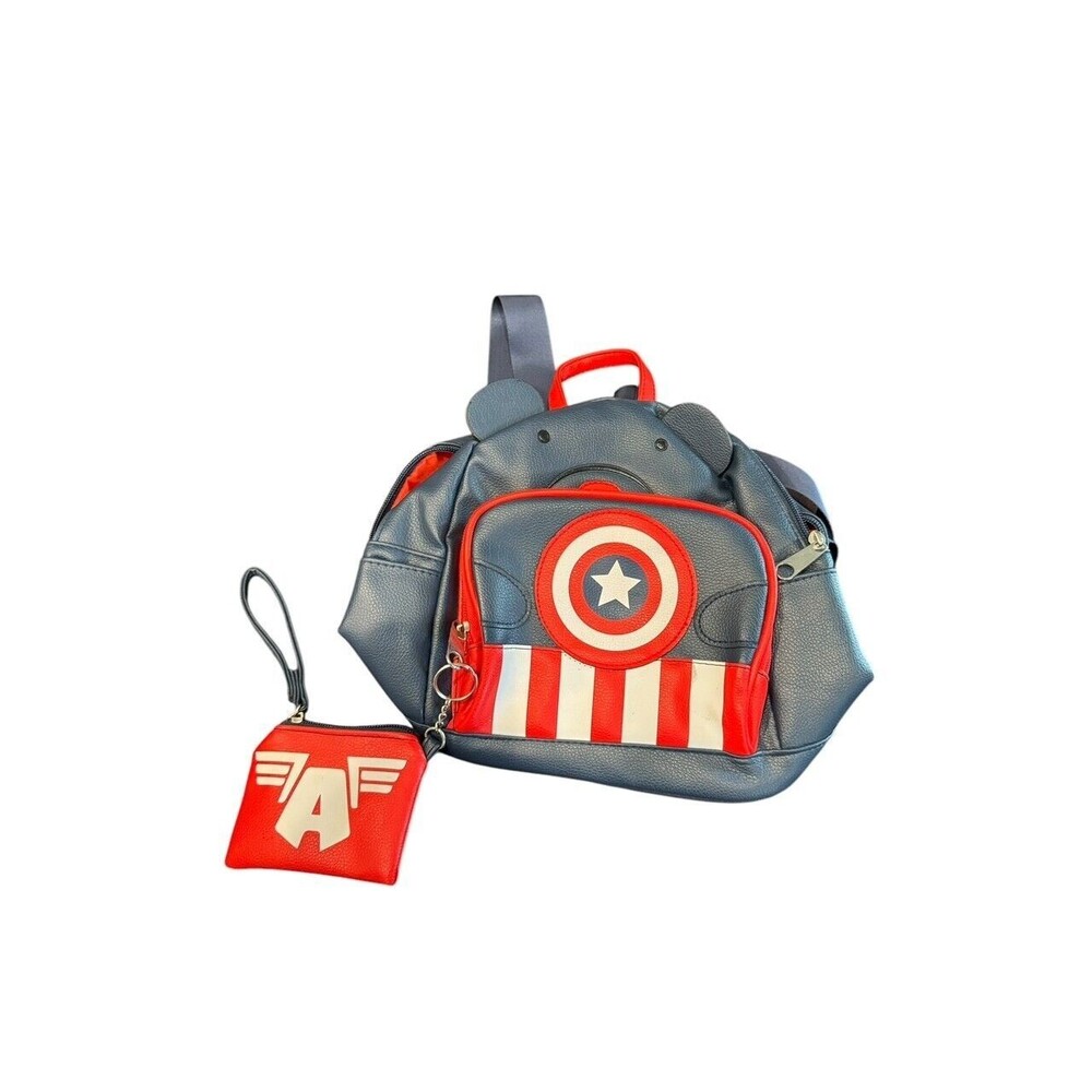 Collectable Marvel Captain America Mini Backpack, Blue Bear Ears,  w/Coin Purse.